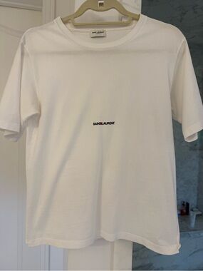 Saint Laurent White T-Shirt with Small Center Logo